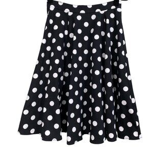 Ixia Retro Polka Dot A-Line Midi Skirt Black White Rockabilly Pin-Up USA Made-S